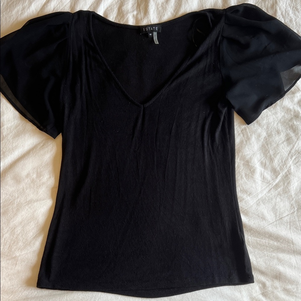 1. State Black Sheer Puff Sleeve Top